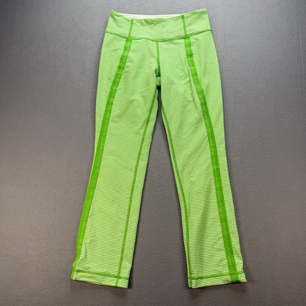Lululemon Leggings Astro Crop Gingham Check Slim‎ 4 Green White Yoga Pants